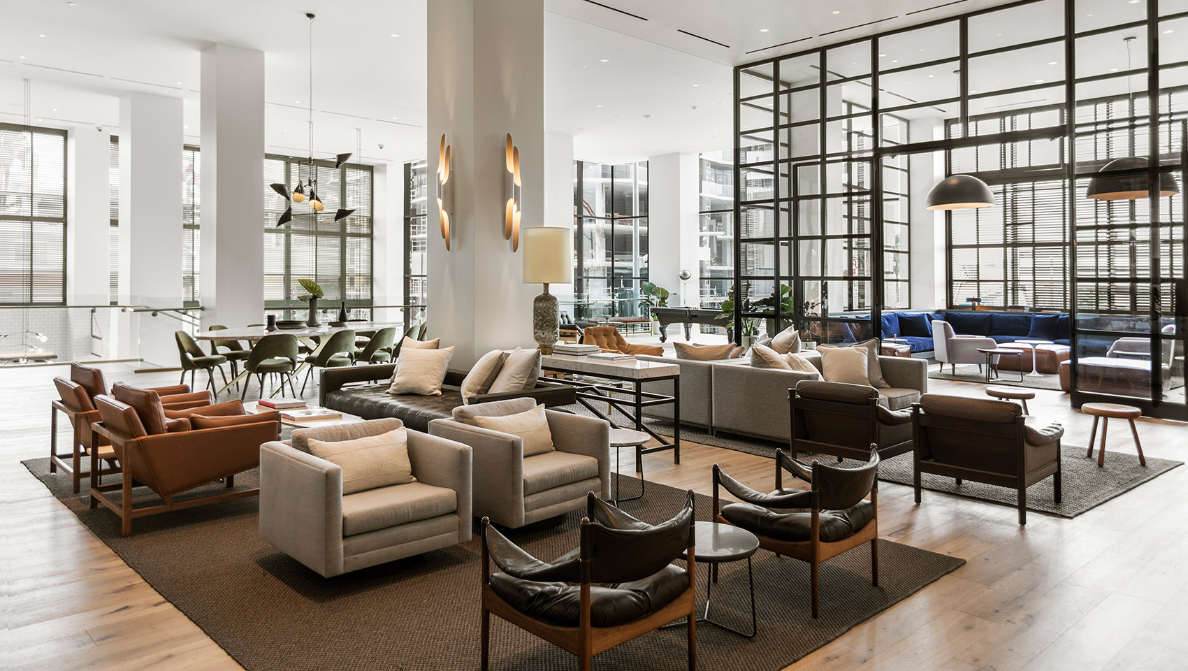 The Everly lobby with seating and natural light