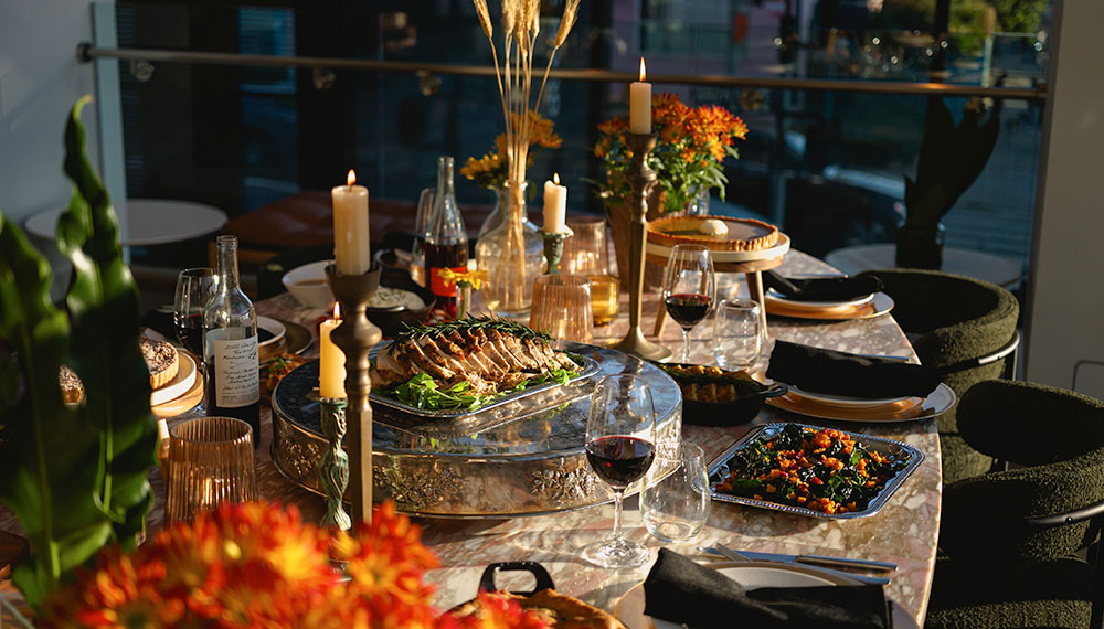 Thanksgiving spread on a table
