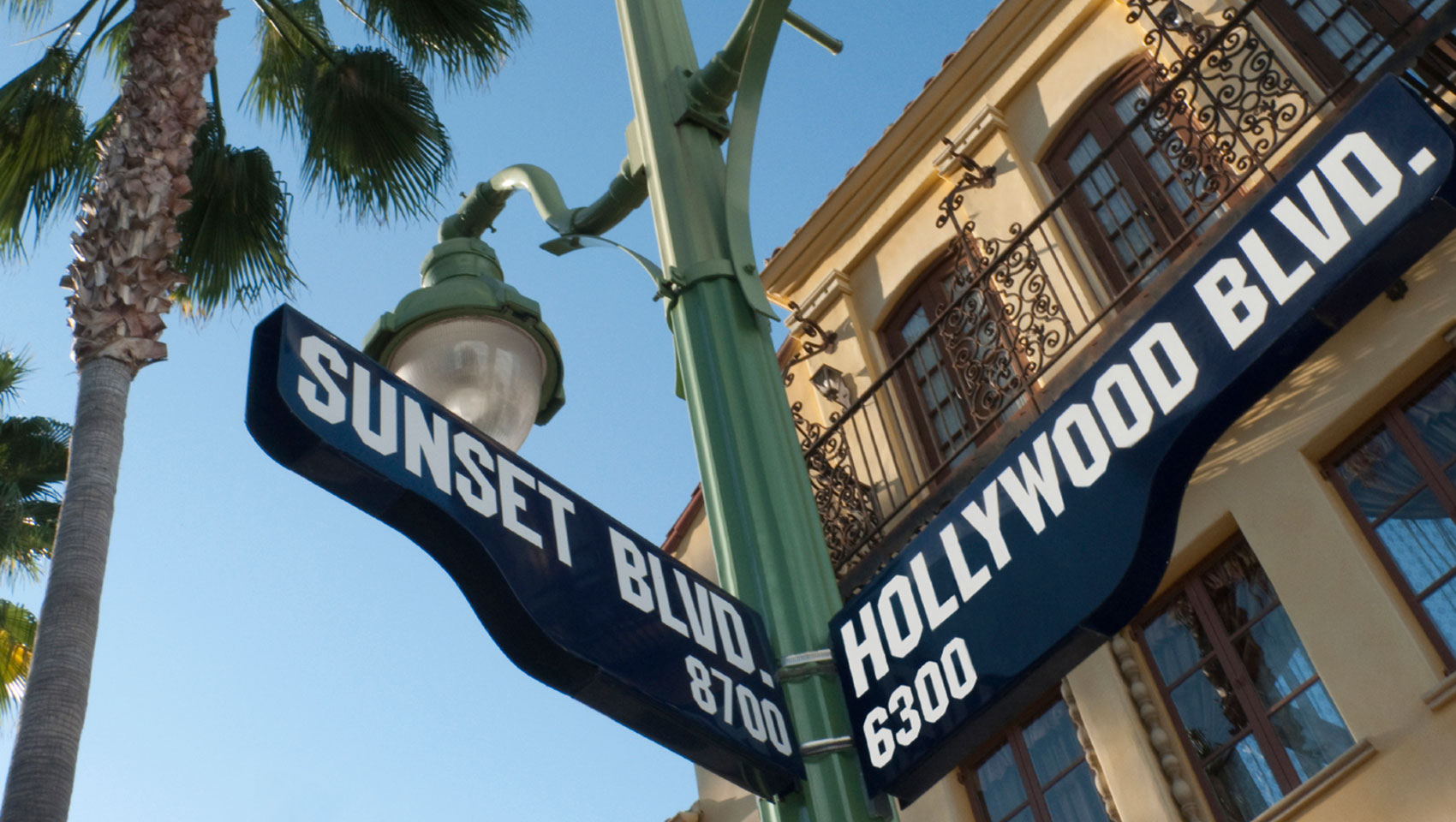 hollywood blvd street sign intersection sunset blvd